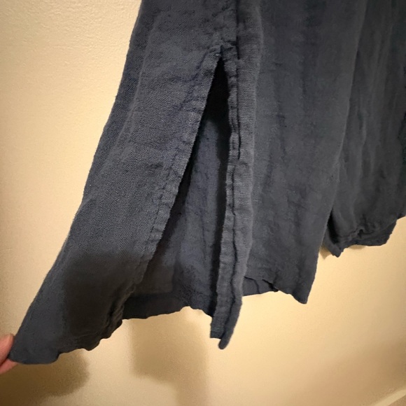 Navy Wide-Leg Linen Pants - Picture 2 of 3